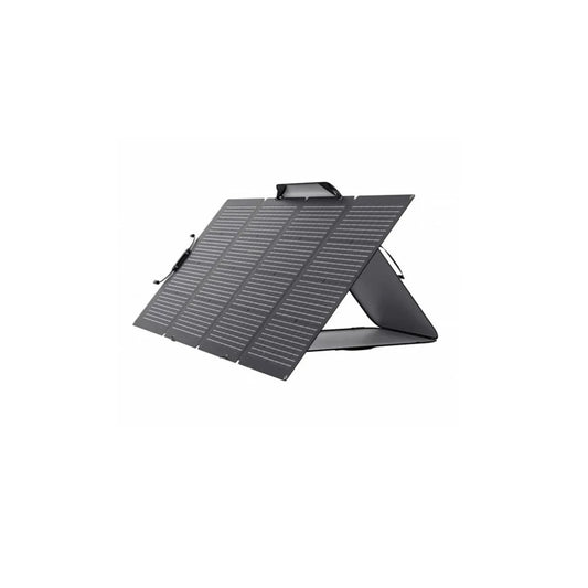 Aufgebautes Solarpaneel befestigt an eigener Tasche Ecoflow 220 W